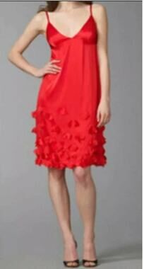 Rebecca Taylor Runway With 3D Petals Silk V-Neck Red Slip Dress Size 6